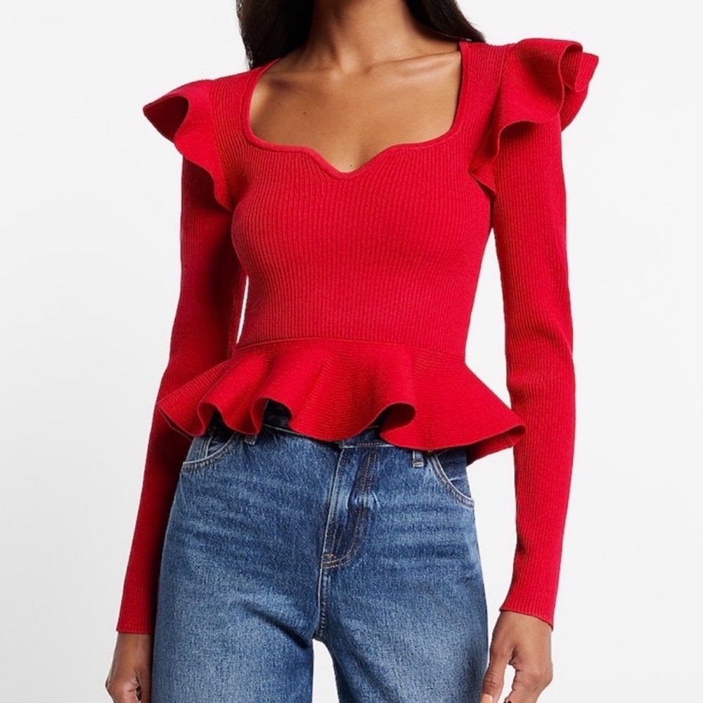 Express Vibrant Red Ruffle Blouse